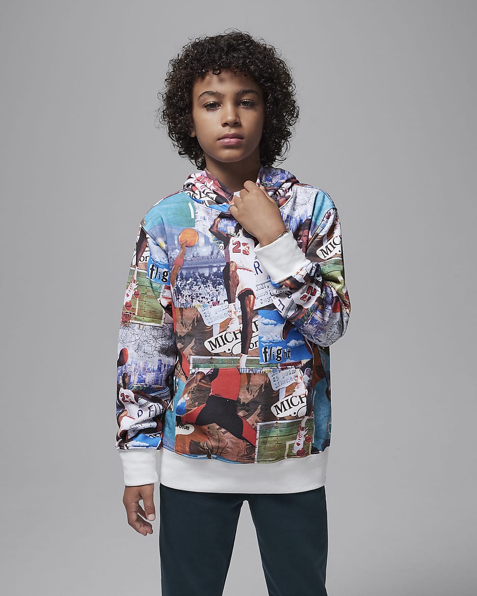 Jordan MJ Brooklyn Big Kids' Printed French Terry Pullover Hoodie - Sail