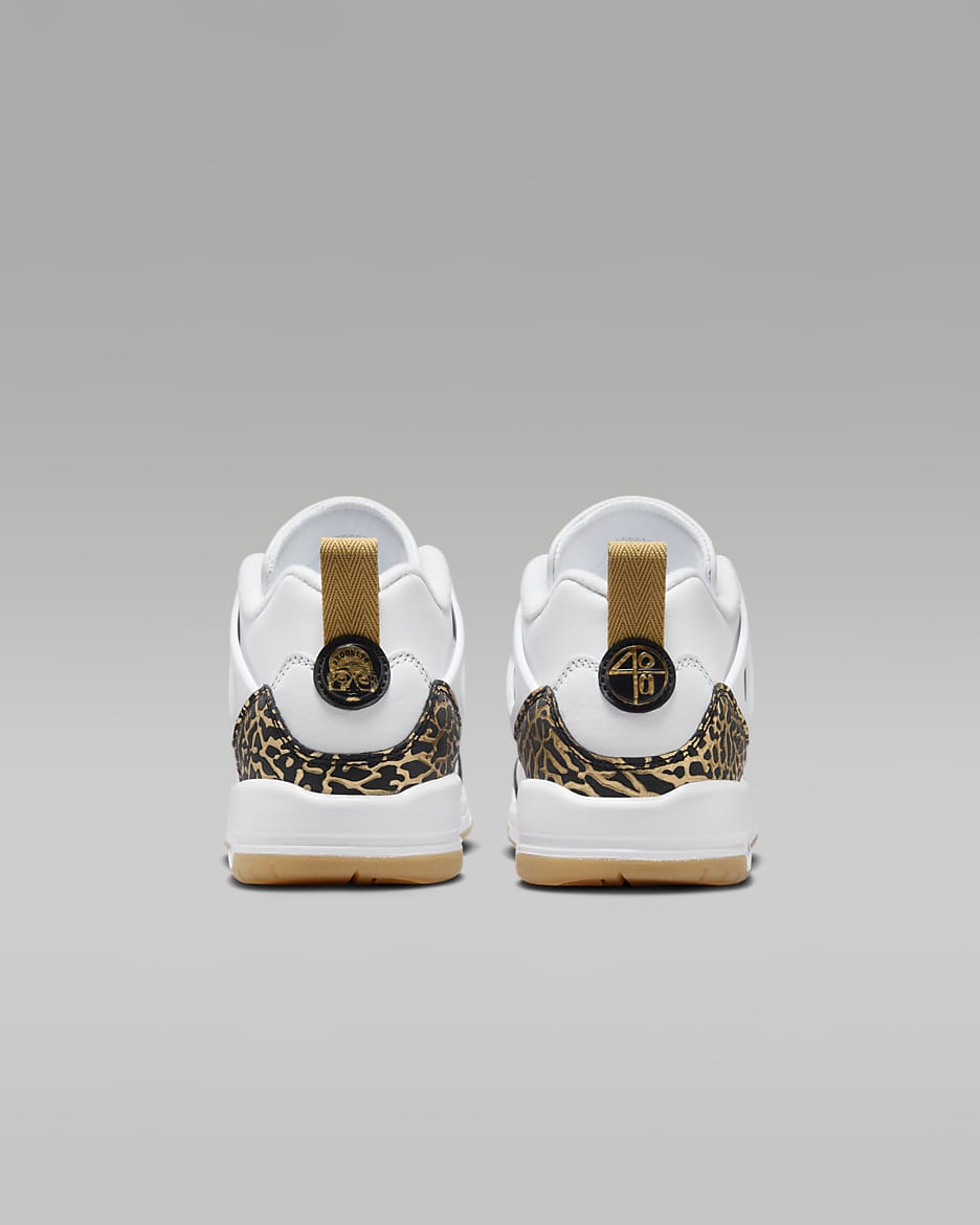 Tenis para niños grandes Jordan Spizike Low - Blanco/Oro metalizado/Vela/Negro