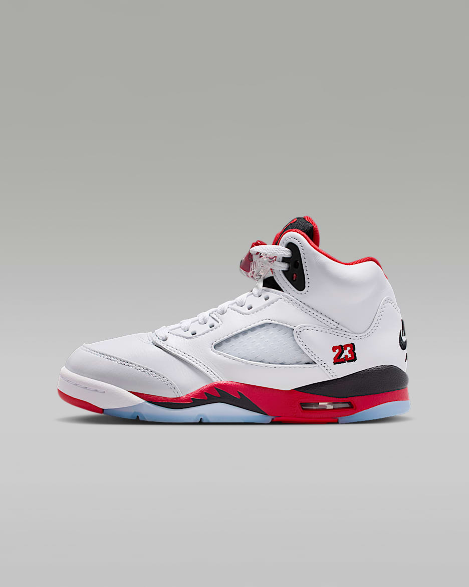 Air Jordan 5 Retro Big Kids' Shoes - White/Black/Fire Red