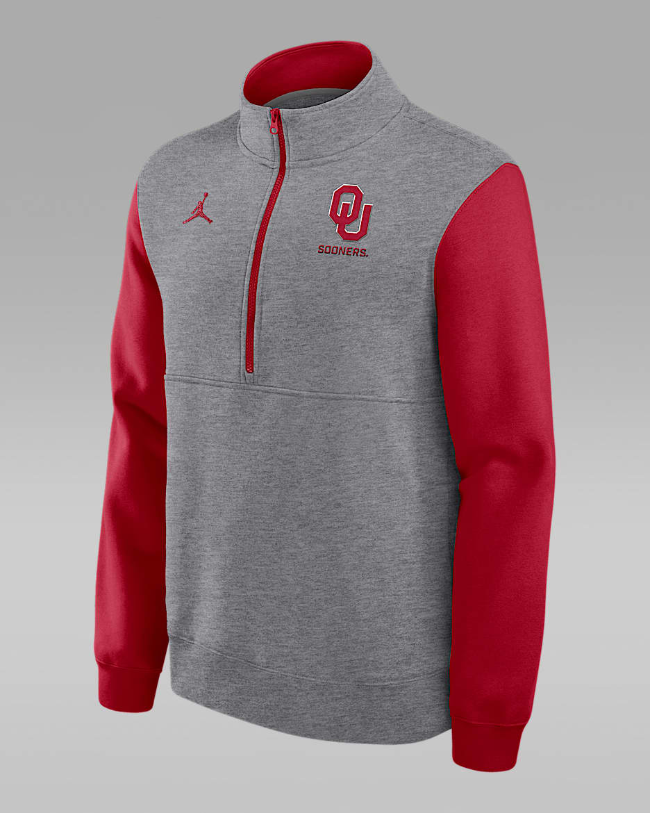 Oklahoma Club Men's Jordan Brand College 1/2-Zip Crew - Grey Heather