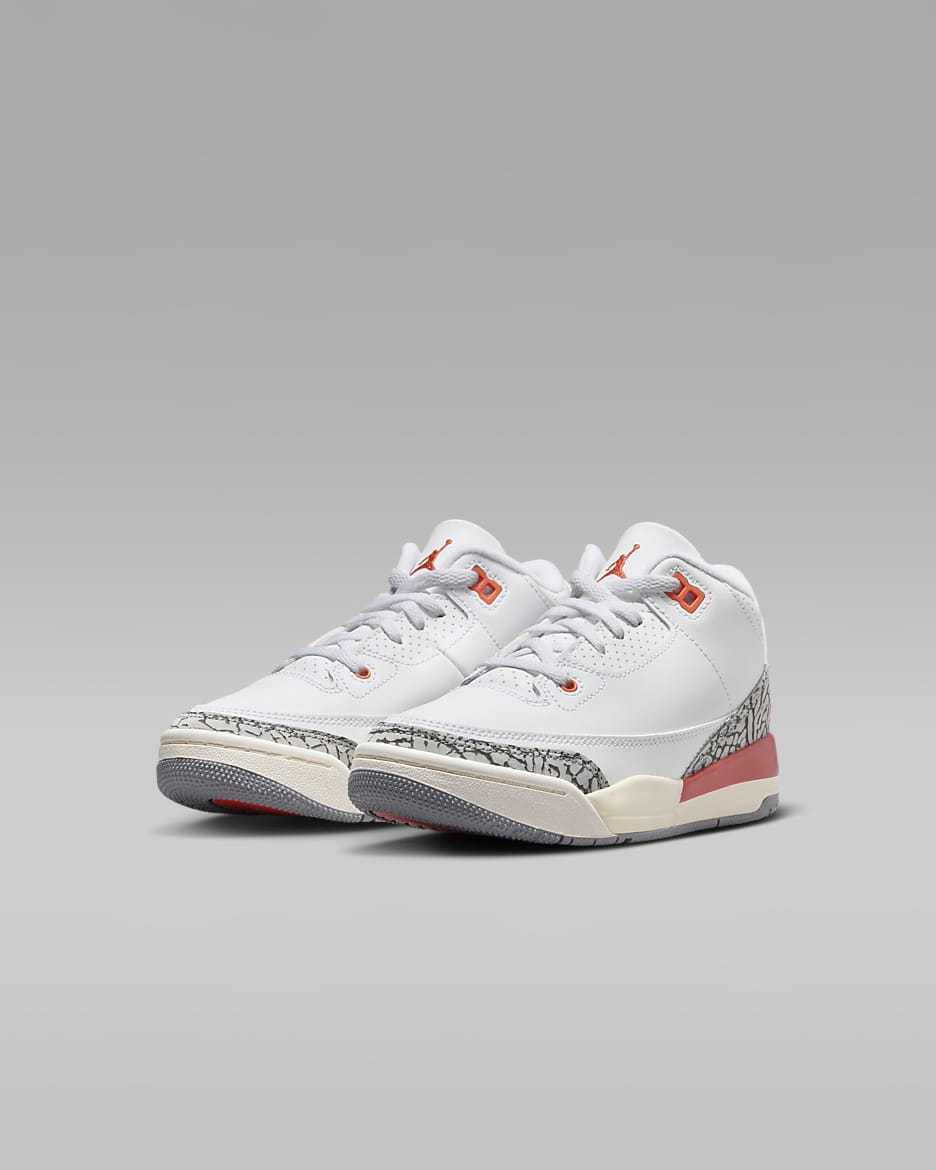 Jordan 3 Retro Younger Kids' Shoes - White/Sail/Cement Grey/Cosmic Clay