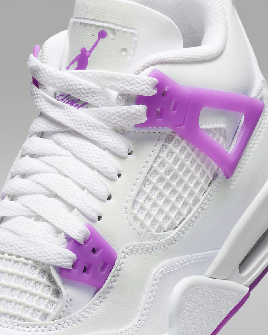 Air Jordan 4 Retro 大童鞋款 - 白色/Hyper Violet