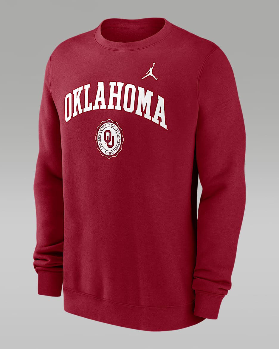Oklahoma Sooners Arched Seal Men's Jordan College Pullover Crew - Team Crimson