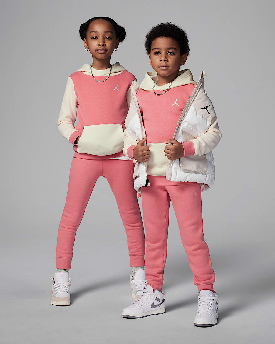 Conjunto de 2 piezas de sudadera con gorro para niños talla pequeña Jordan MJ Brooklyn Fleece - Sal rosa