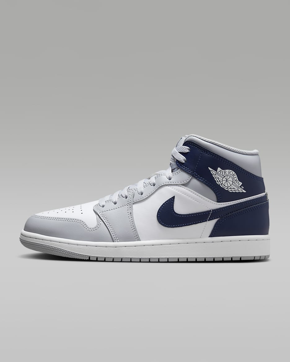 Air Jordan 1 Mid Men's Shoes - White/Wolf Grey/Midnight Navy