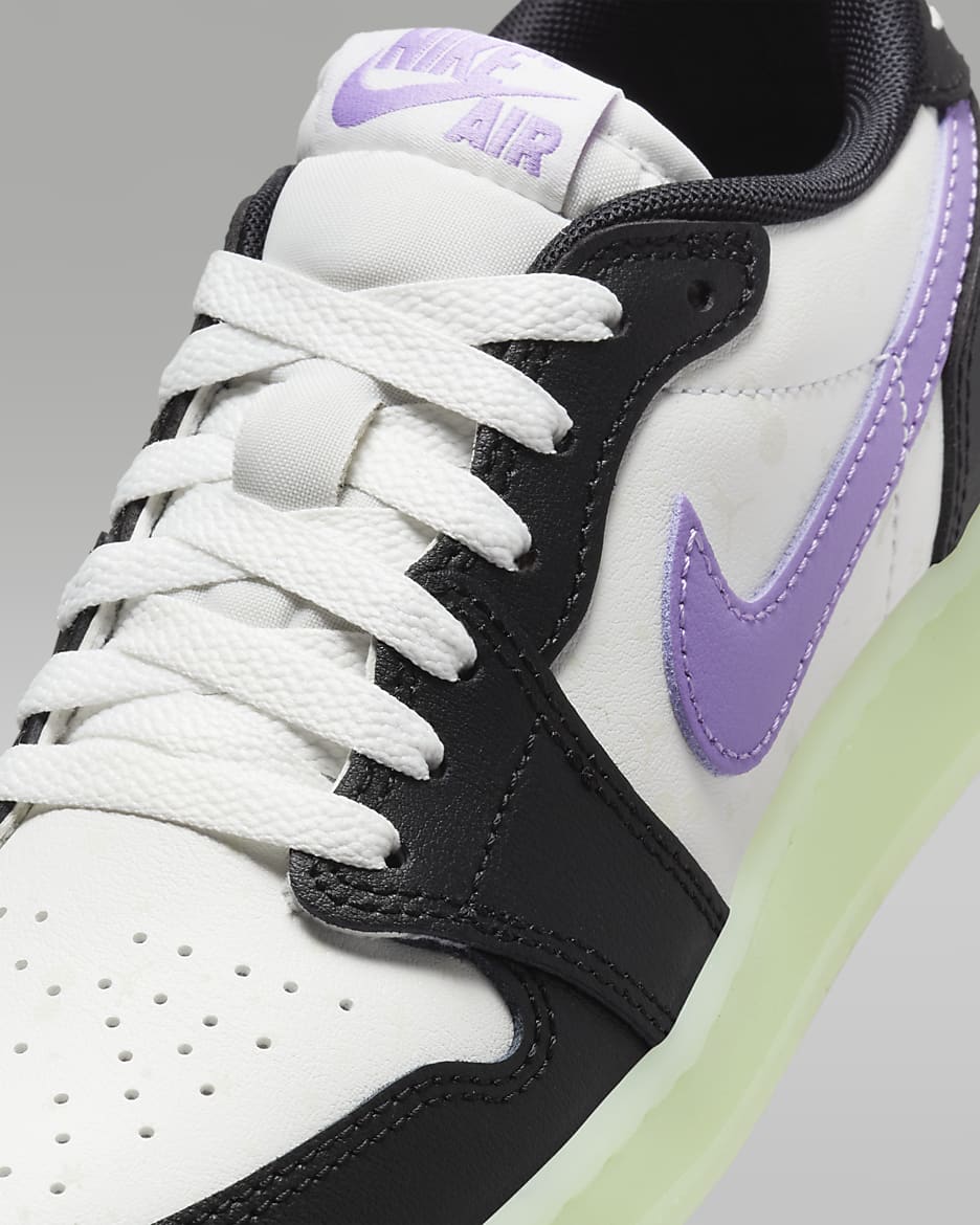 Air Jordan 1 Retro Low Big Kids' Shoes - Black/Volt Tint/Summit White/Black Raspberry