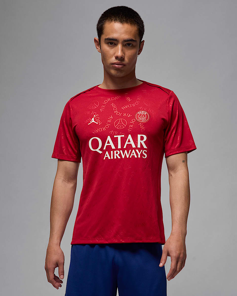 Paris Saint-Germain Academy Pro Fourth Men's Jordan Dri-FIT Football Short-Sleeve Pre-Match Top - Wings Jordan Red/Wings Jordan Red/Phantom
