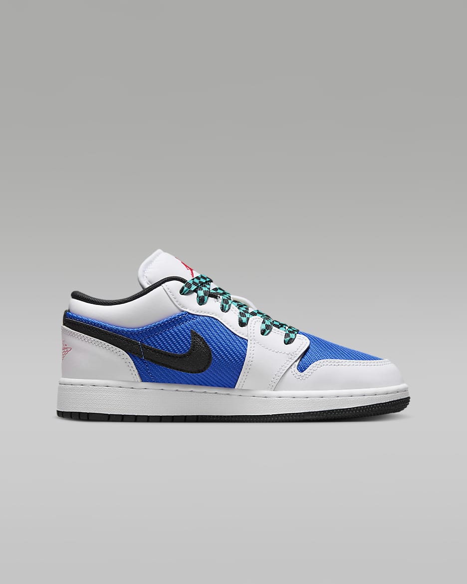 Tenis para niños grandes Air Jordan 1 Low SE - Blanco/Hiperroyal/Hiperjade/Negro