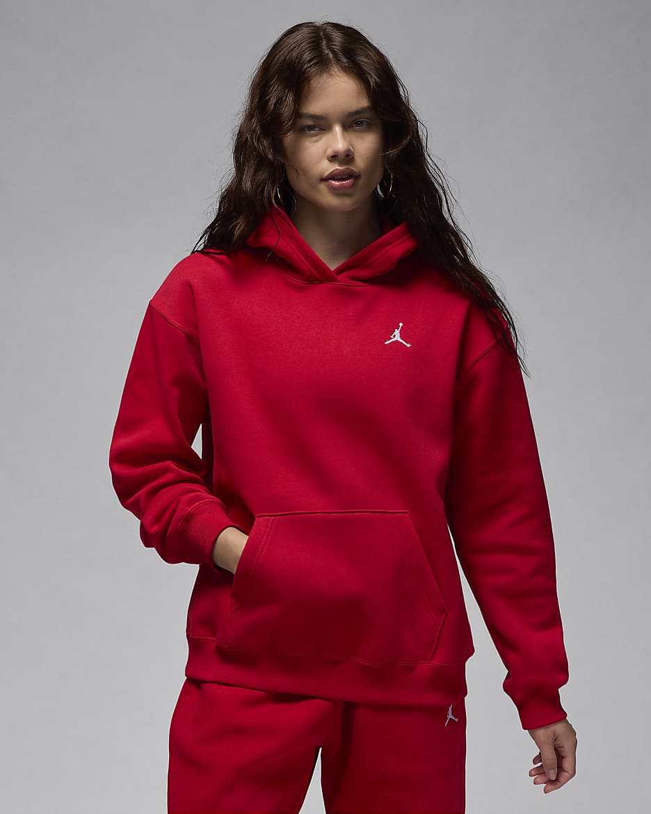 Jordan Brooklyn Fleece kapucnis, belebújós női pulóver - Gym Red/Fehér