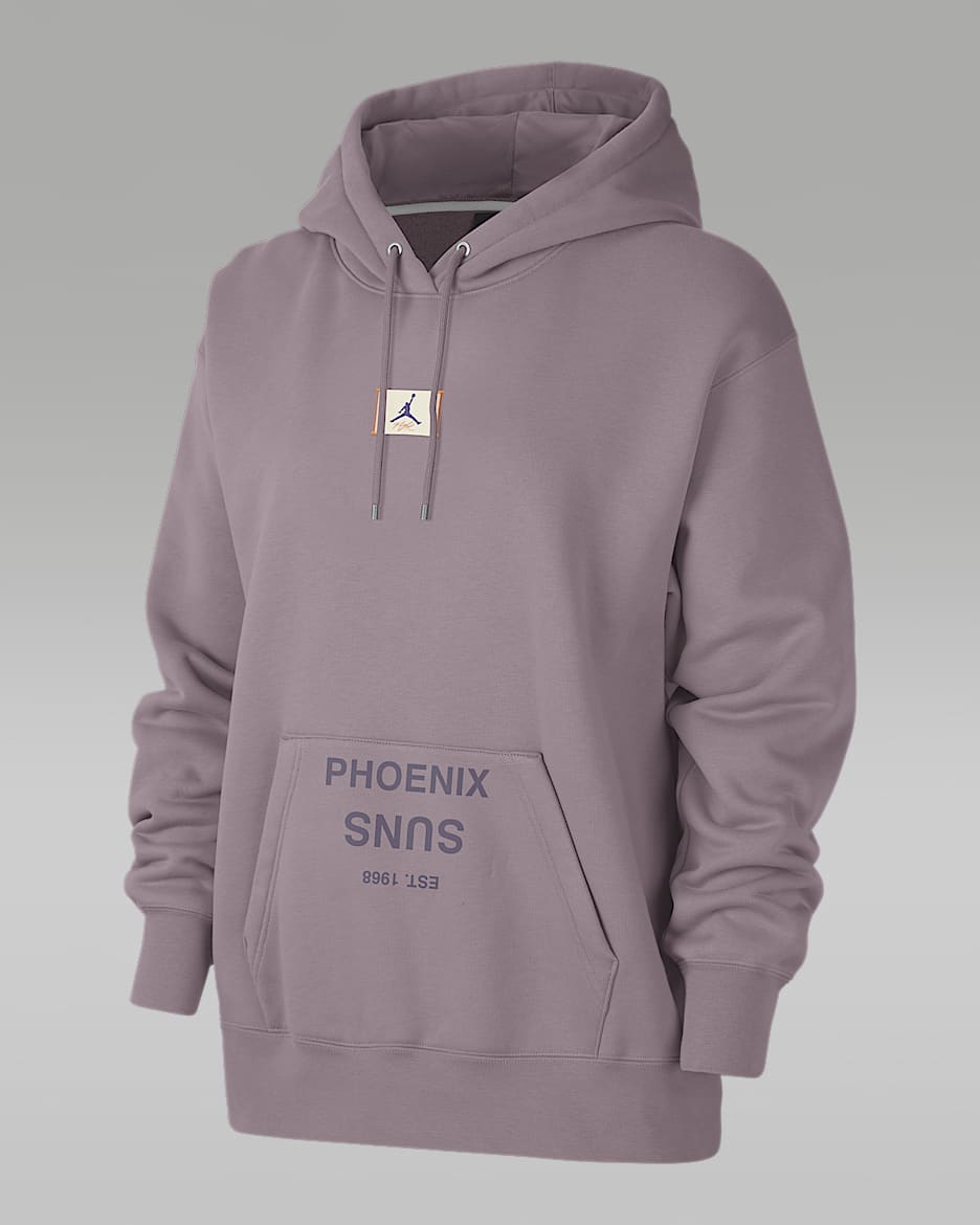 Phoenix Suns Flight Fleece Sudadera sin cierre con gorro forrado de satén Jordan de la NBA para mujer - Morado humo/Pasa oscuro