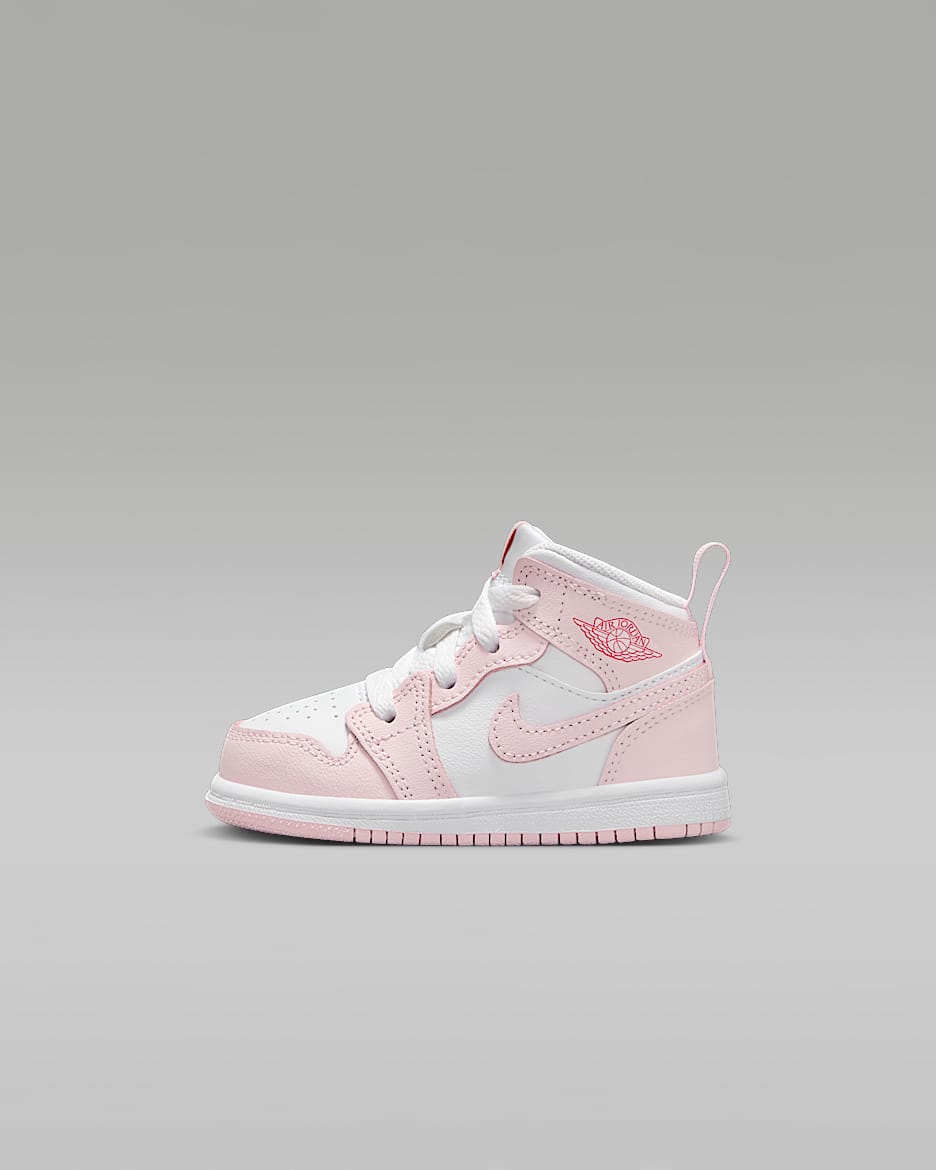 Jordan 1 Mid Baby/Toddler Shoes - Pink Foam/Fire Red/White