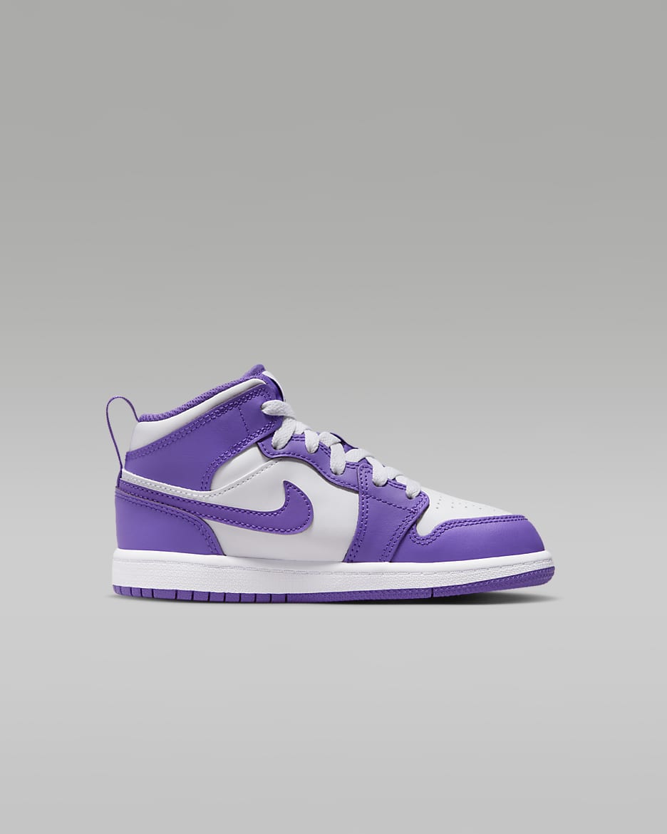 Jordan 1 Mid Younger Kids' Shoes - Purple Venom/White