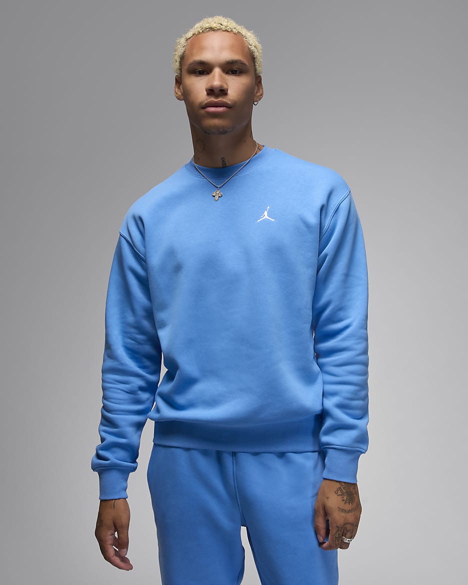 Sweat à col ras-du-cou en tissu Fleece Jordan Brooklyn pour homme - Legend Blue/Blanc