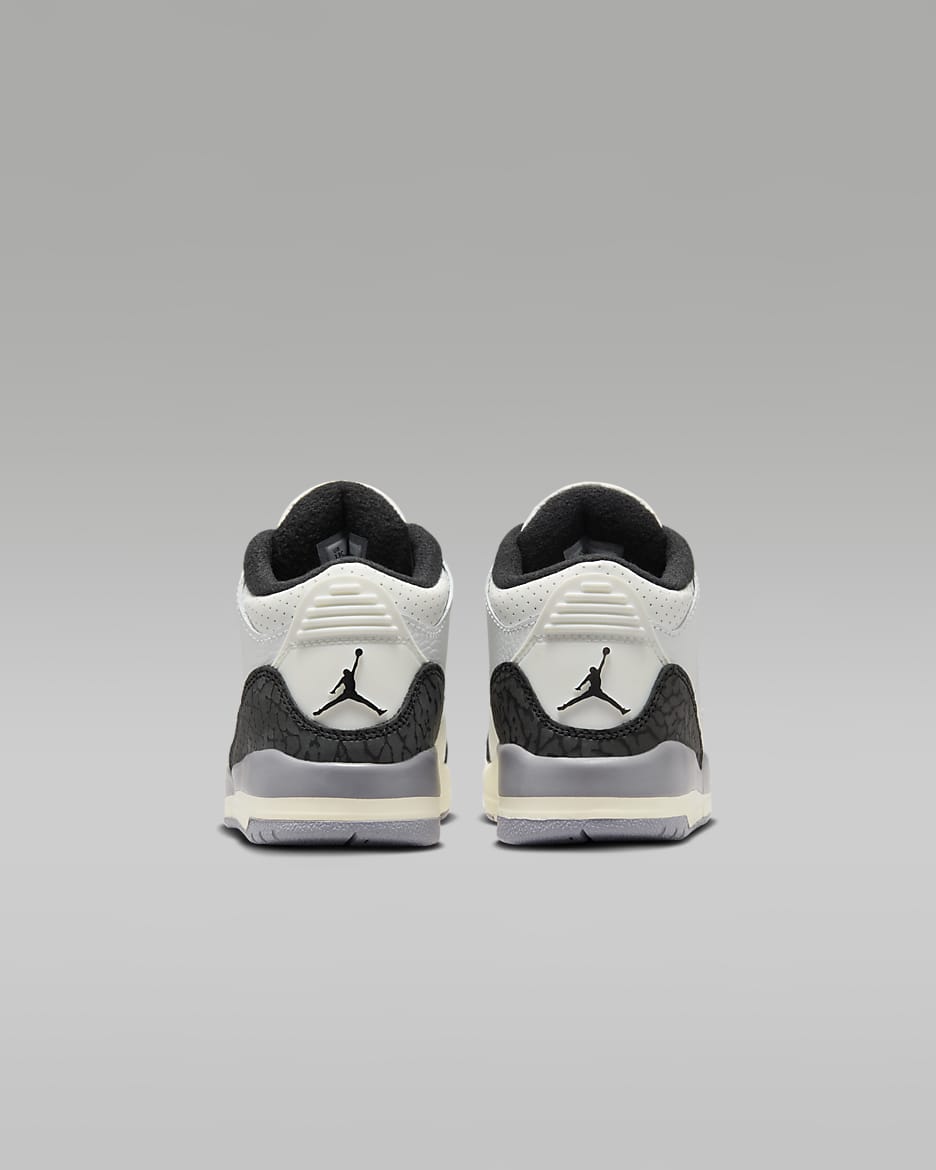 Tenis para niños de preescolar Jordan 3 Retro "Cement Gray" - Blanco cumbre/Gris cemento/Negro/Rojo pasión