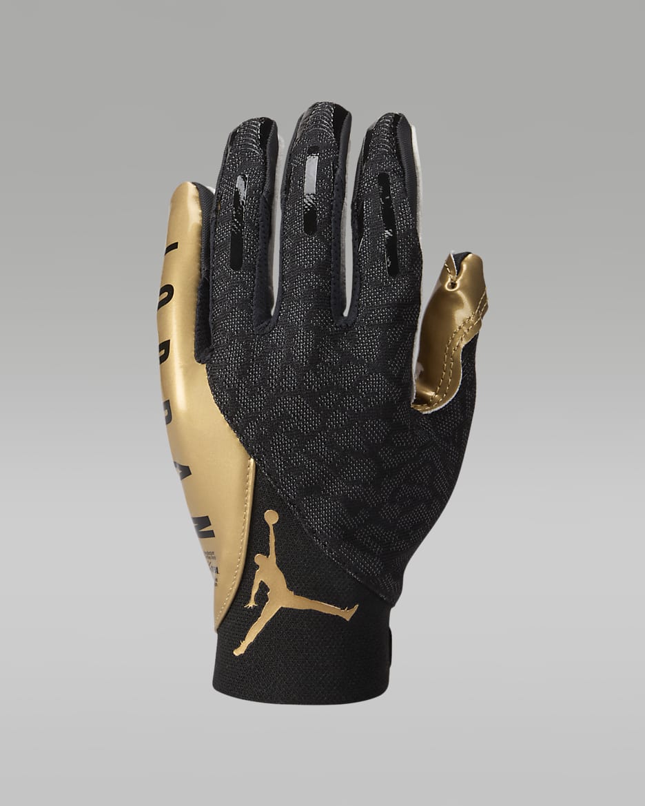 Jordan Knit Metallic Football Gloves (1 Pair) - Black/Metallic Gold/Metallic Gold