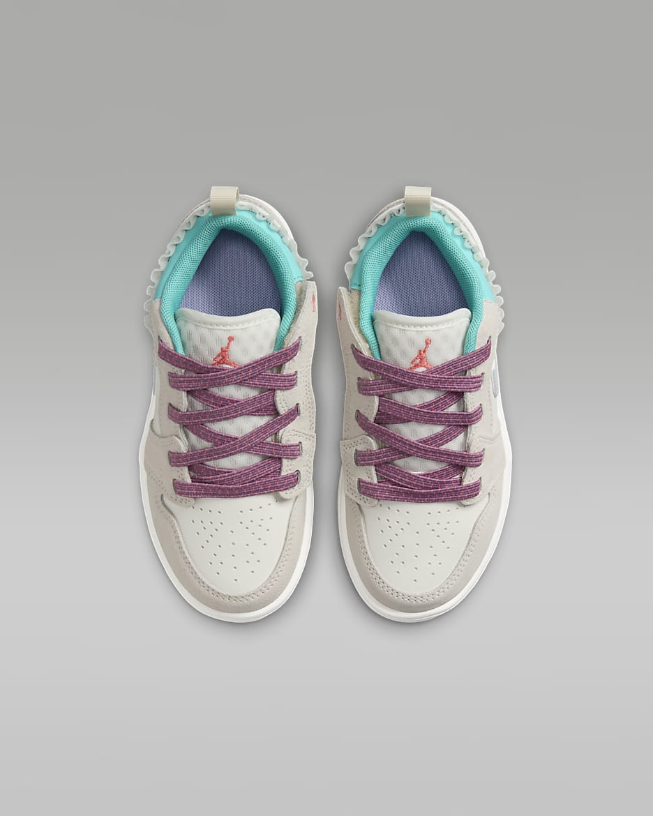 Tenis para niños de preescolar Jordan 1 Low Alt SE - Vela/Café claro leyenda/Polvo violeta/Gris neutro