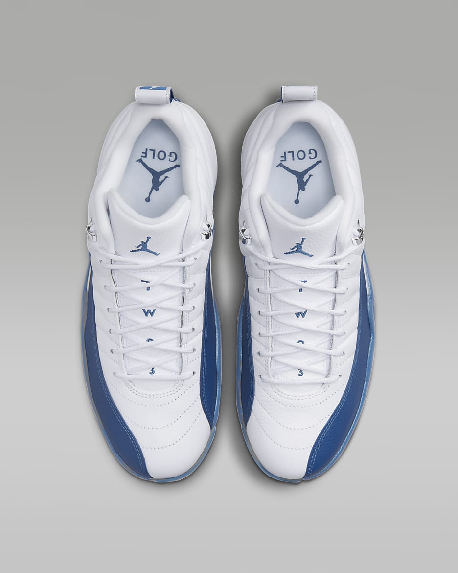 Air Jordan 12 Low Golf Shoes - White/Metallic Silver/Varsity Red/French Blue