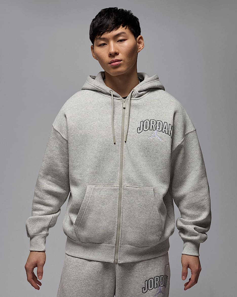 Jordan Brooklyn Fleece Men's Oversized Full-Zip Hoodie - Grey Heather/White