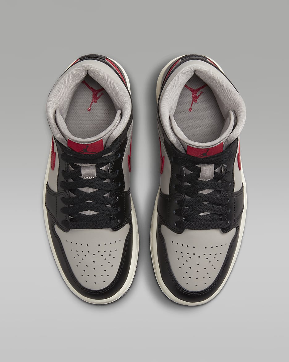 Air Jordan 1 Mid Women's Shoes - Black/College Grey/Sail/Gym Red