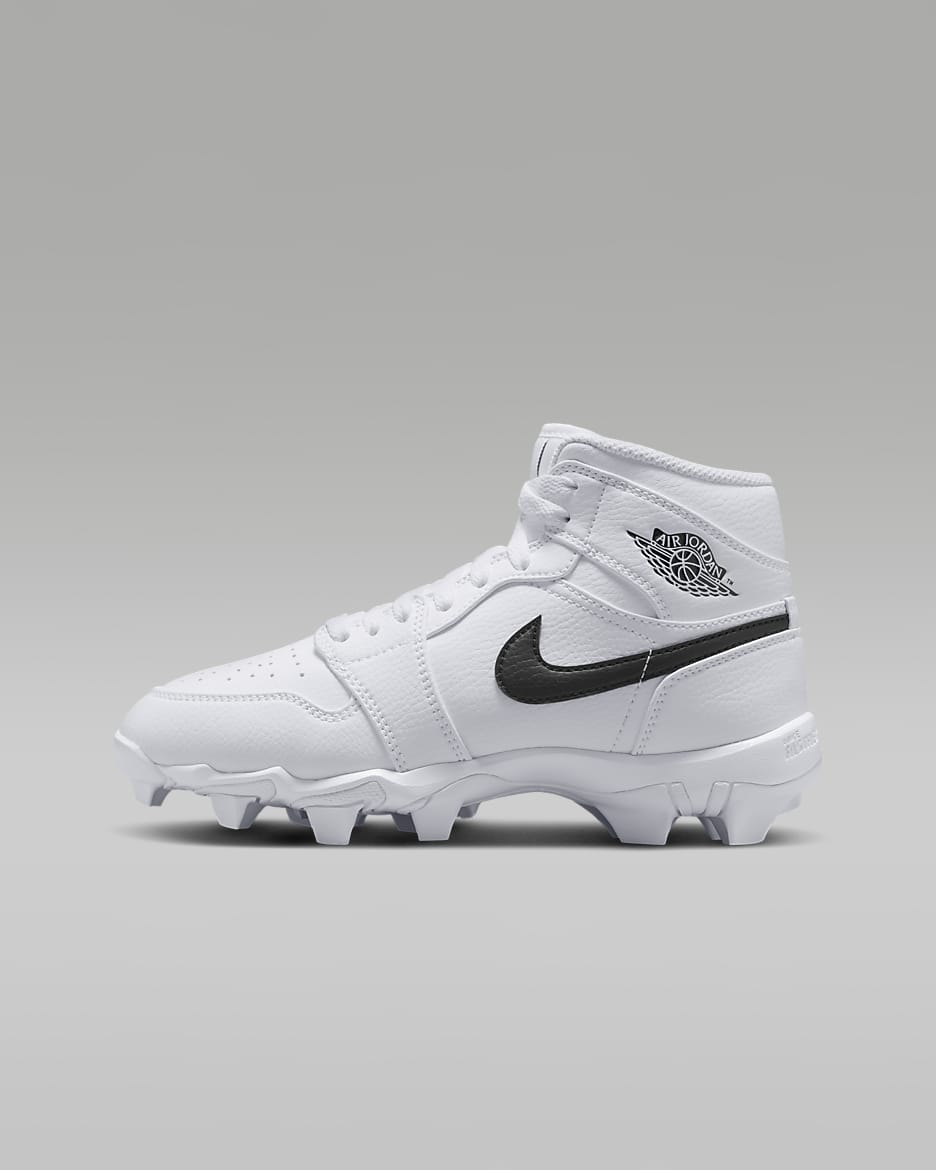 Jordan 1 Mid Little/Big Kids' Cleats - White/Black/Black