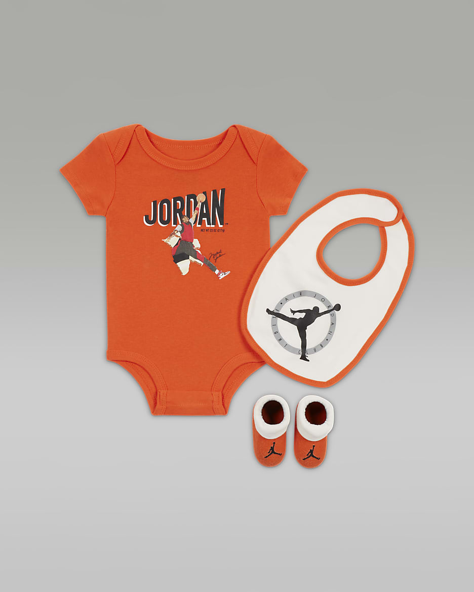 Σετ με ολόσωμο κορμάκι Jordan MVP Bodysuit Box Set για βρέφη (0-6M) - Rush Orange