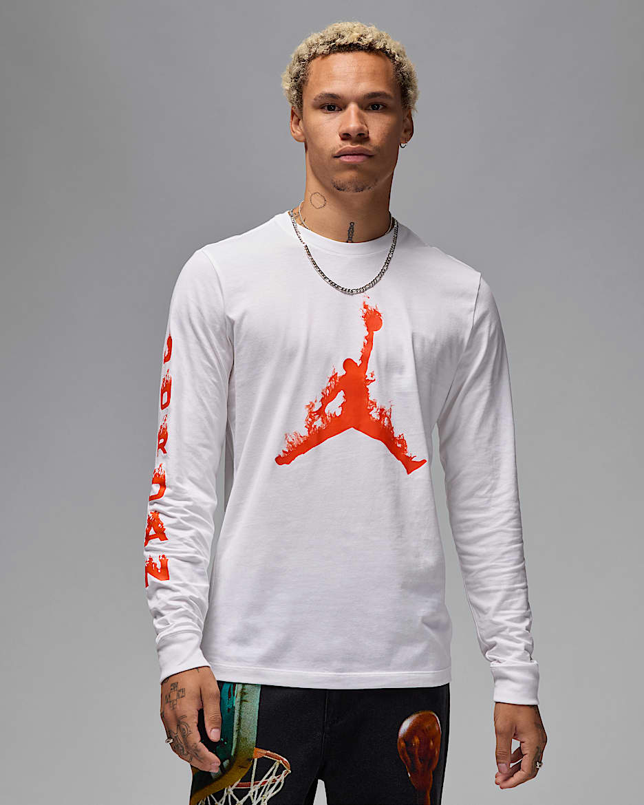 Ανδρικό μακρυμάνικο T-Shirt Jordan - Λευκό/Team Orange/Team Orange