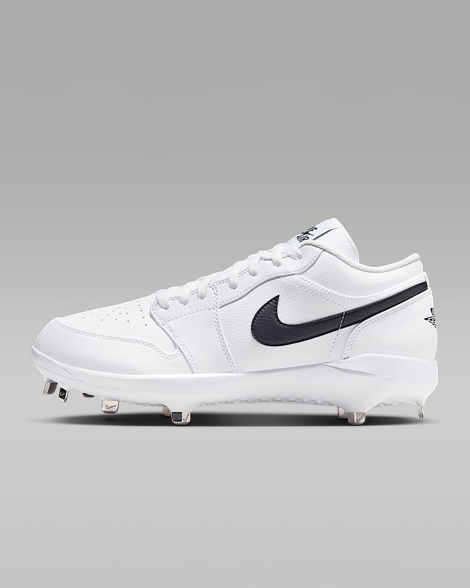 Tacos de béisbol Jordan 1 Retro Low Metal - Blanco/Blanco/Negro