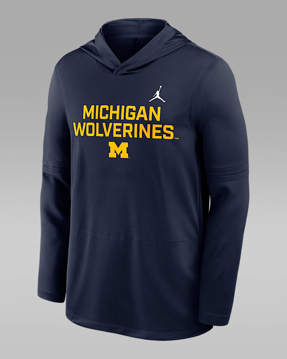 Michigan Sideline Men's Jordan Brand Dri-FIT College Long-Sleeve Hooded Top - Navy