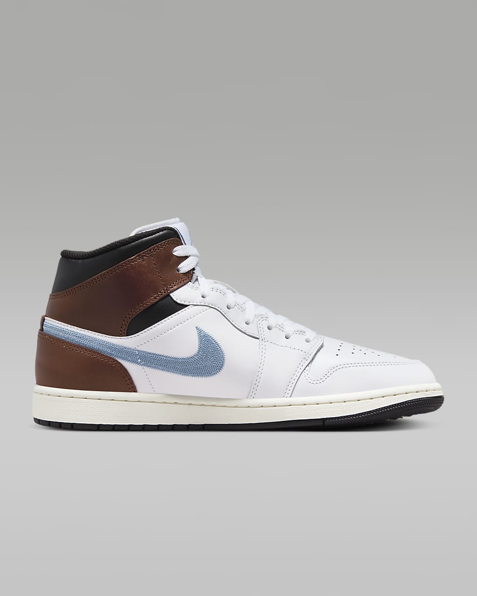 Air Jordan 1 Mid SE Men's Shoes - White/Black/Sail/Blue Grey