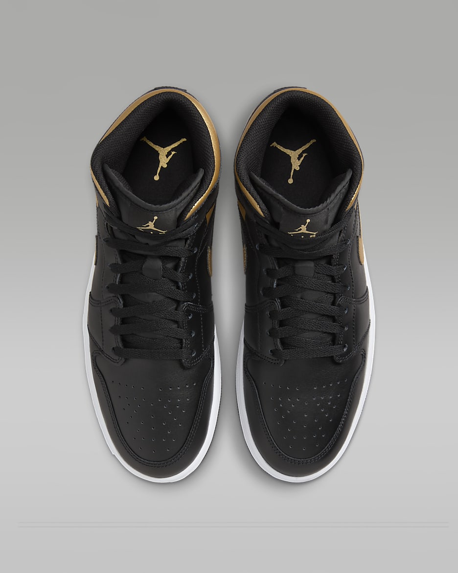 Air Jordan 1 Mid Men's Shoes - Black/White/Metallic Gold