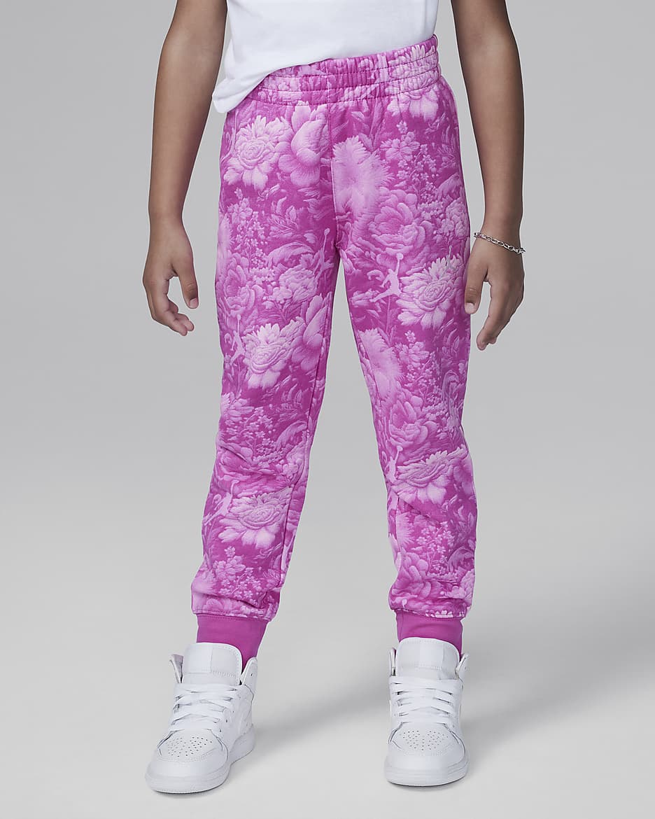 Conjunto de 2 piezas de sudadera de cuello redondo con estampado floral para preescolar Jordan Brooklyn Essentials - Rosa pasión