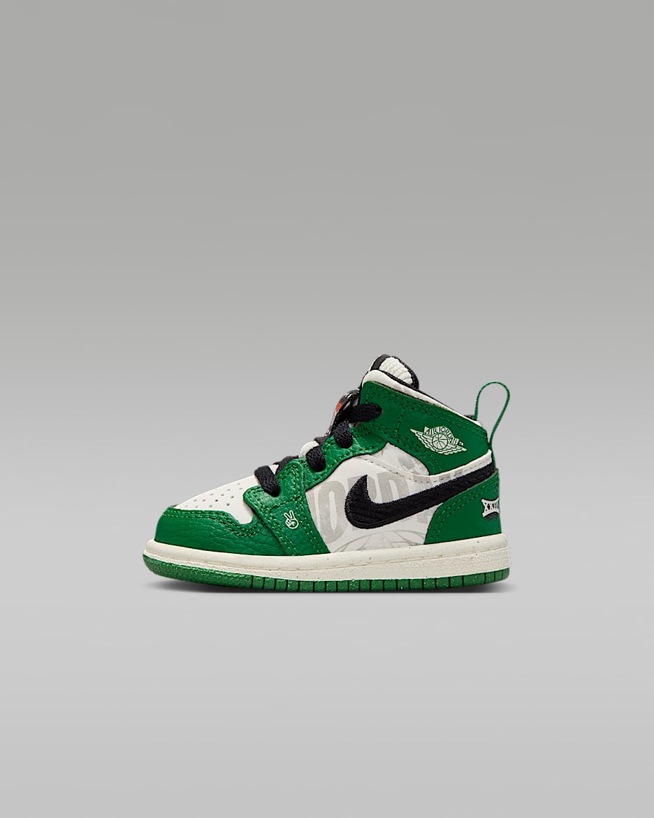 Jordan 1 Mid SE Baby/Toddler Shoes - Pine Green/Black/Team Orange/Sail