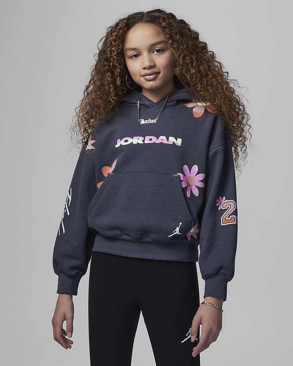 Sudadera con gorro para niños talla grande Jordan Deloris Jordan Flowers - Antracita