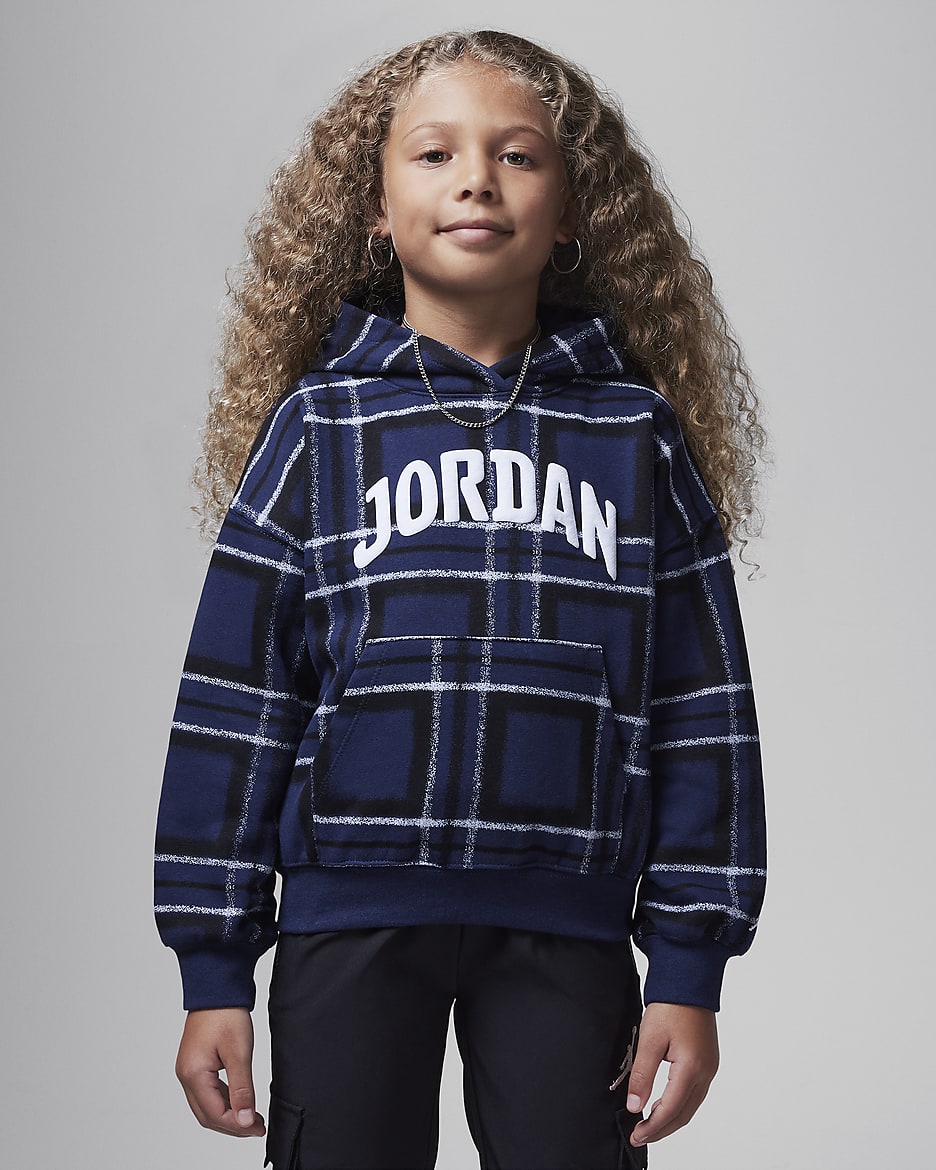 Sudadera con gorro sin cierre con estampado a cuadros para niños talla pequeña Jordan Brooklyn Essentials - Azul marino medianoche