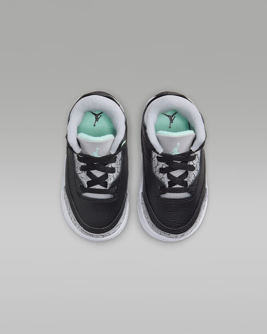 Jordan 3 Retro "Green Glow" Baby/Toddler Shoes - Black/Wolf Grey/White/Green Glow