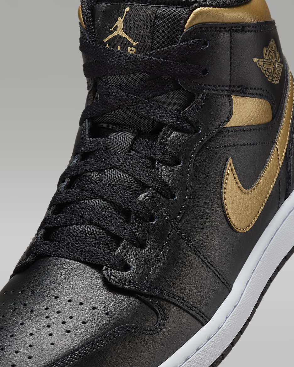 Air Jordan 1 Mid Schuh - Schwarz/Weiß/Metallic Gold