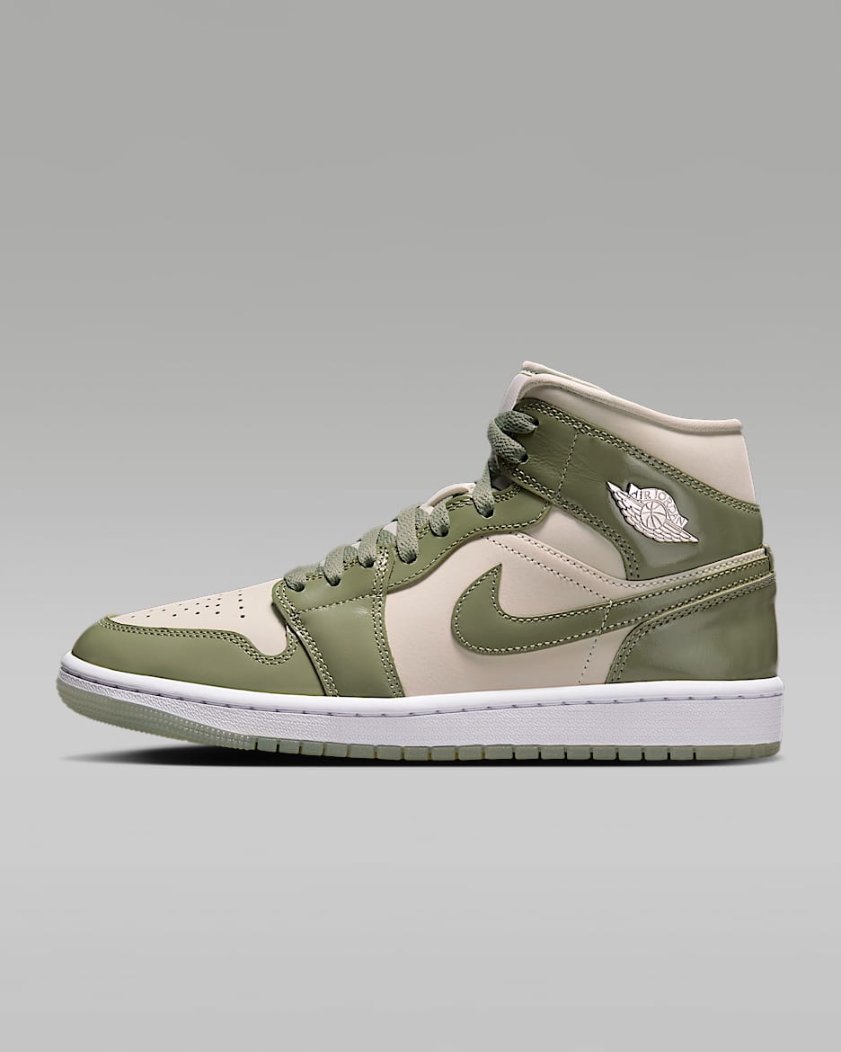 Air Jordan 1 Mid SE Women's Shoes - Sea Glass/Metallic Silver/White/Oil Green