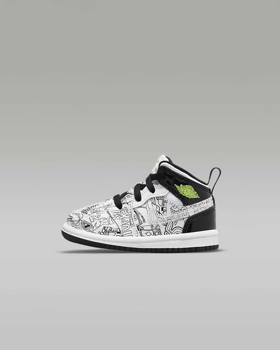 Jordan 1 Mid SE Baby/Toddler Shoes - White/Black/Volt/White