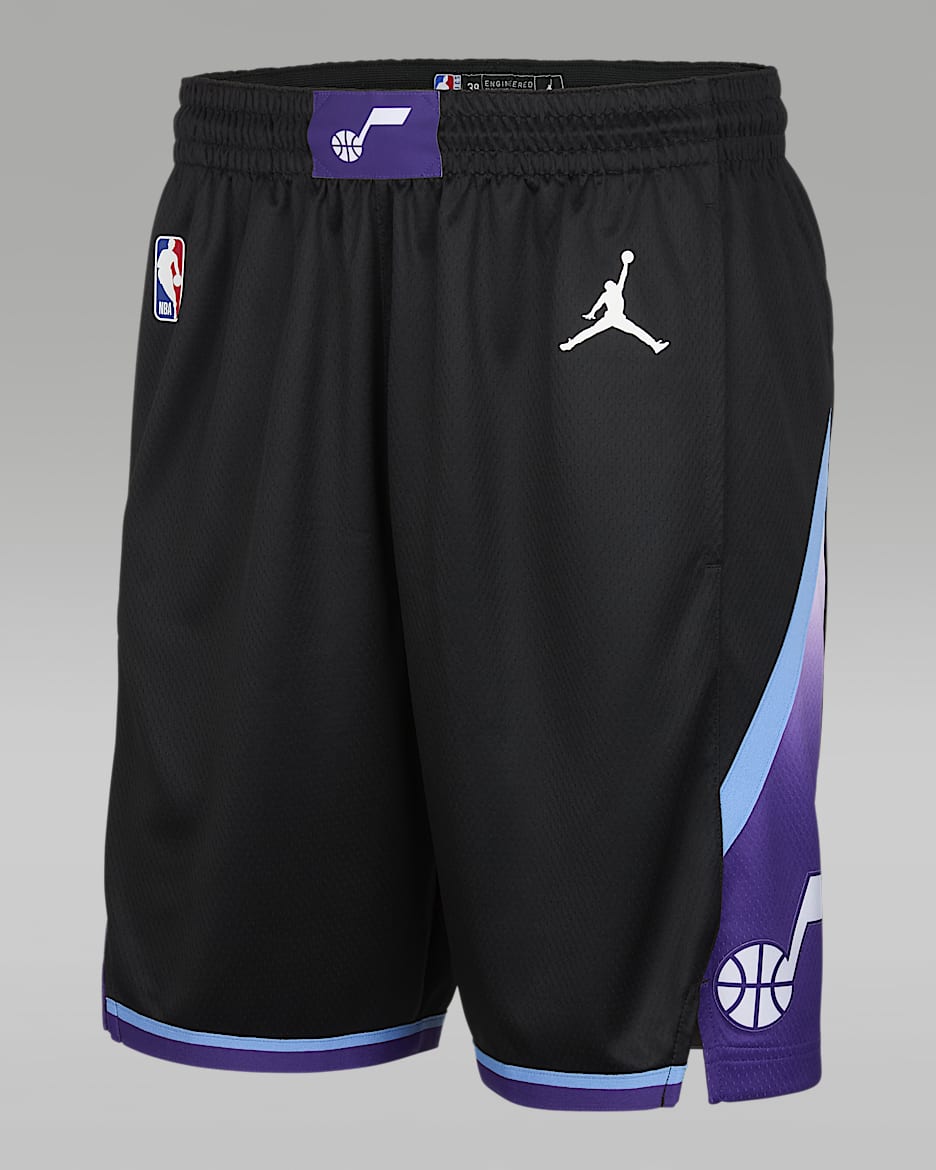 Shorts Jordan Dri-FIT de la NBA Swingman para hombre Utah Jazz 2024/25 Statement Edition - Negro/Blanco