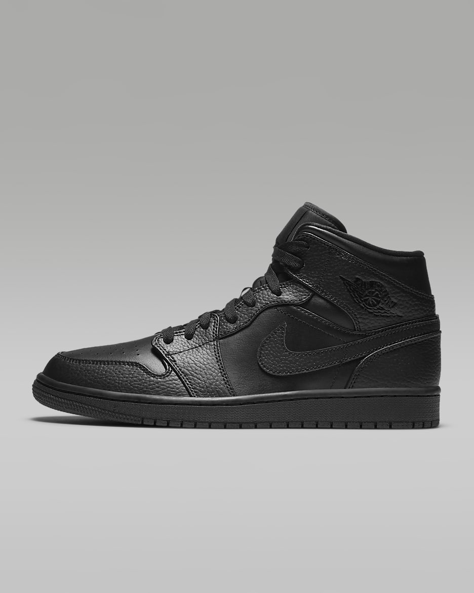 Air Jordan 1 Mid Shoes - Black/Black/Black