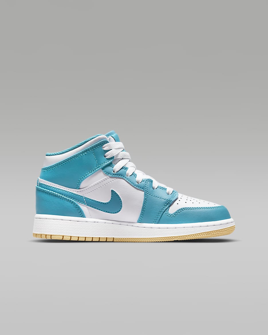 Air Jordan 1 Mid Older Kids' Shoes - Aquatone/White/Celestial Gold