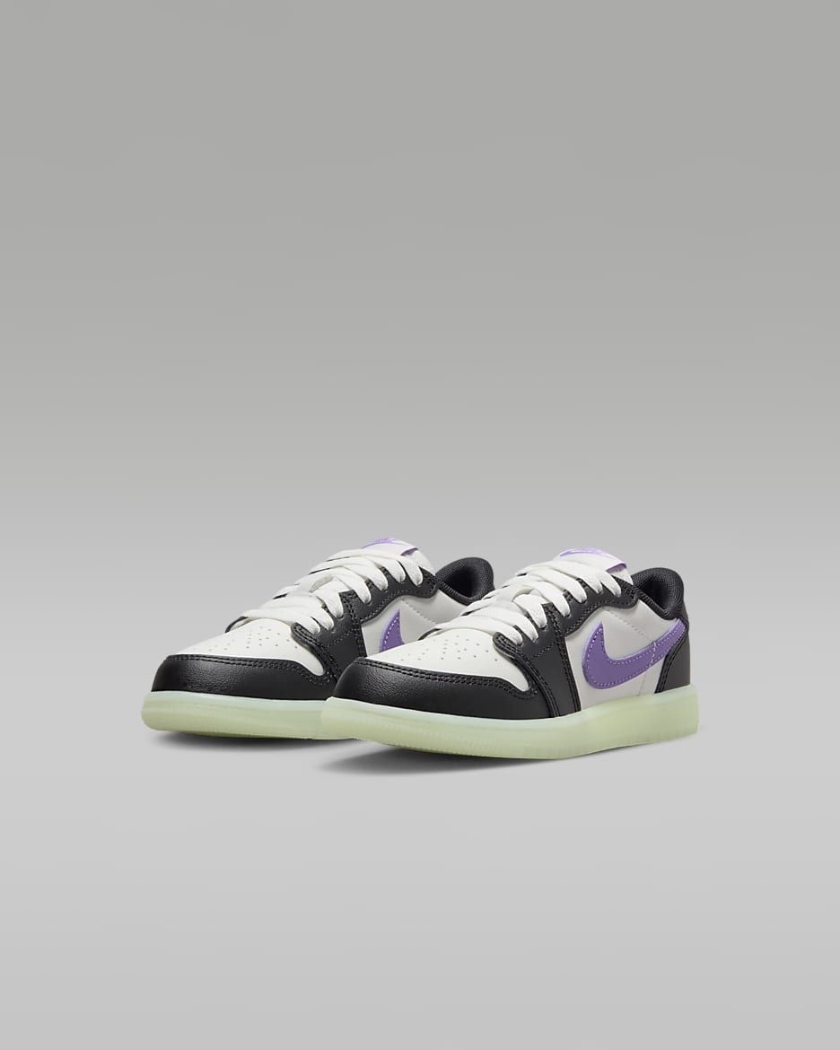 Jordan 1 Retro Low Younger Kids' Shoes - Black/Volt Tint/Summit White/Black Raspberry