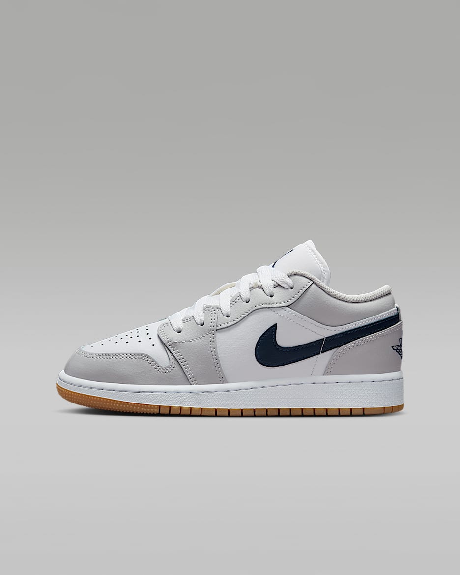 Air Jordan 1 Low Older Kids' Shoes - White/Neutral Grey/Gum Medium Brown/Midnight Navy