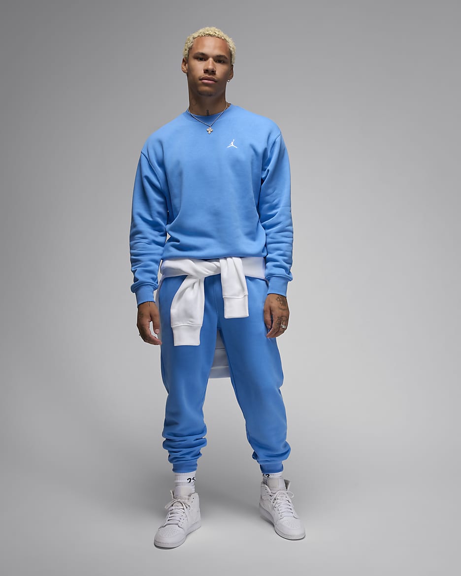 Sweat à col ras-du-cou en tissu Fleece Jordan Brooklyn pour homme - Legend Blue/Blanc