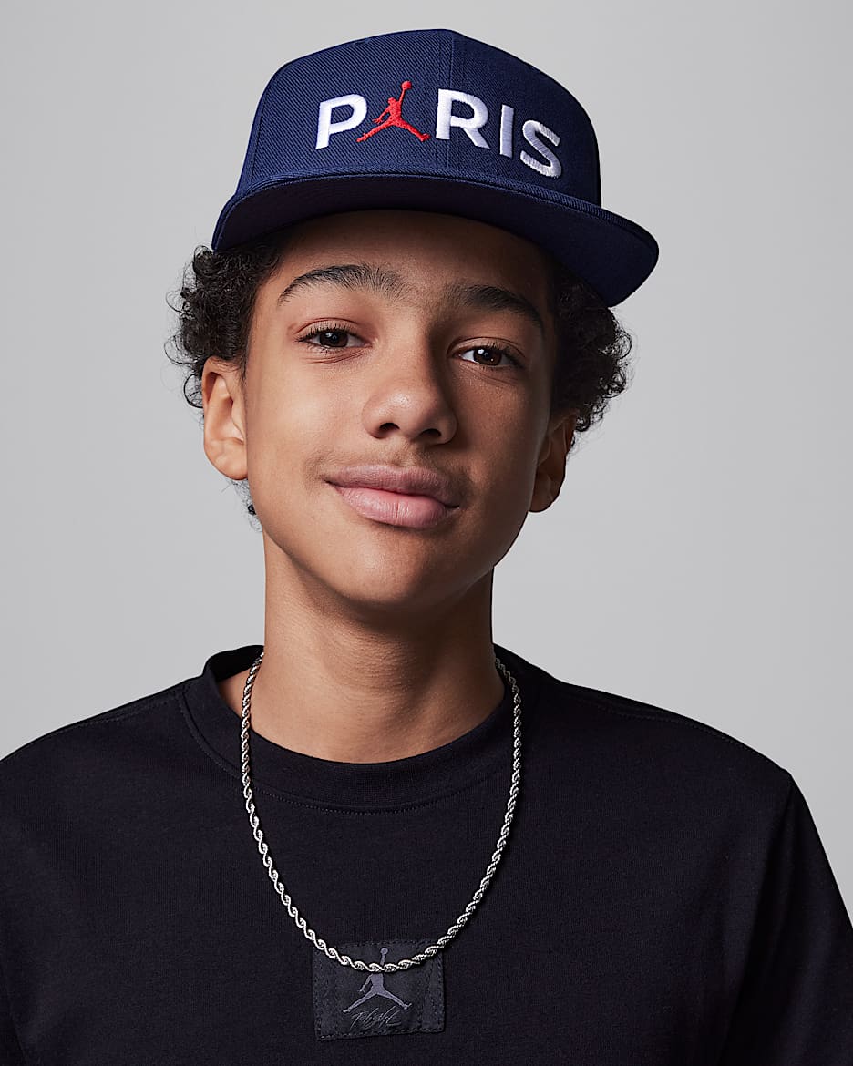 Gorra de visera plana para niños talla grande Jordan Paris Saint-Germain - Azul marino medianoche
