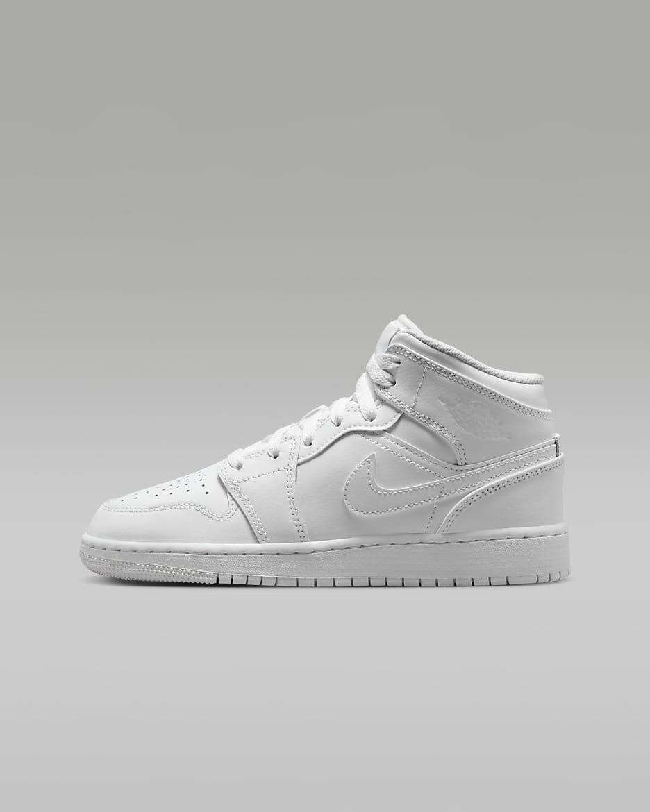 Jordan 1 Mid Older Kids' Shoes - White/White/White