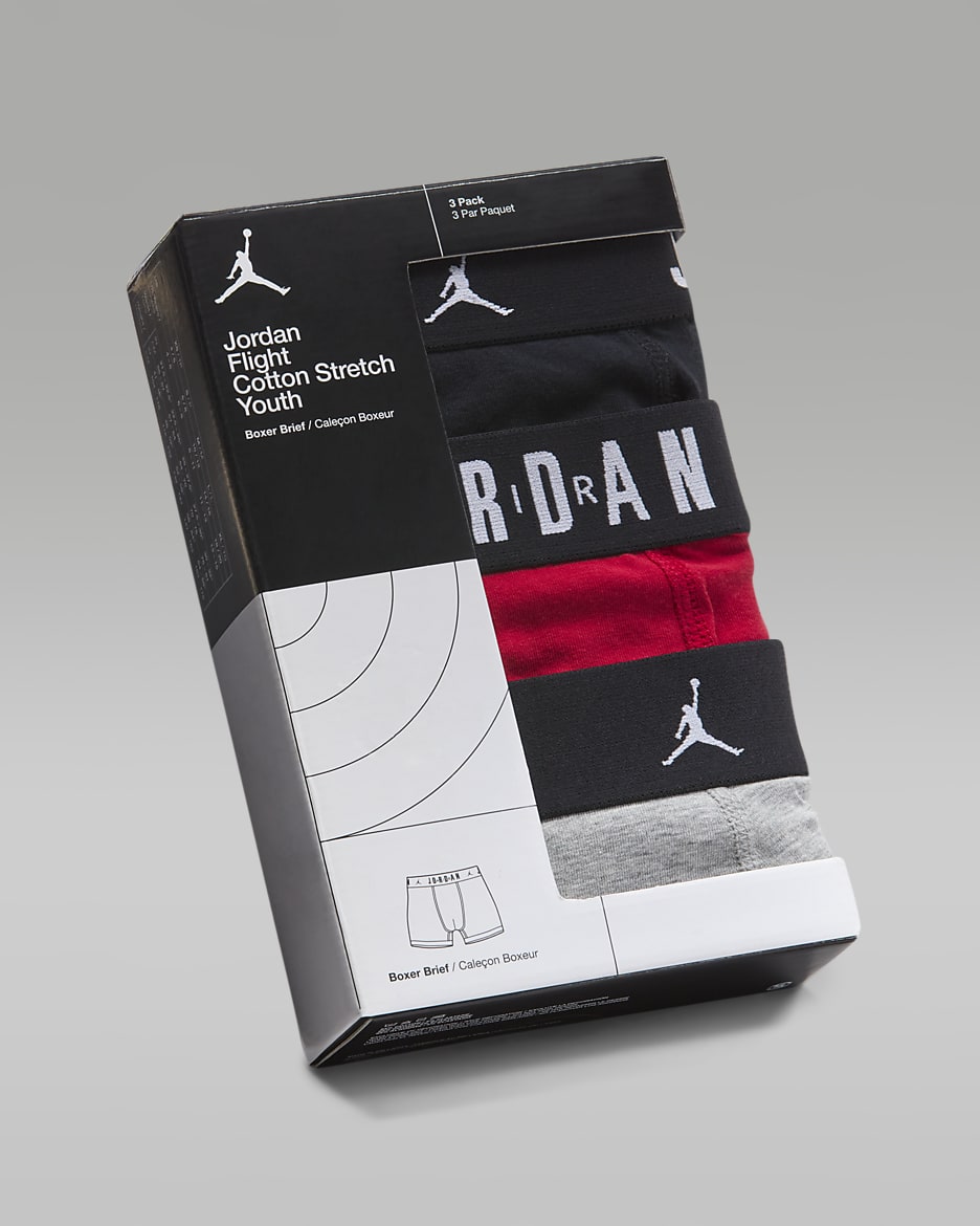 Jordan Dri-FIT Flight Essentials-boksershorts til større børn (3 stk.) - Gym Red/sort