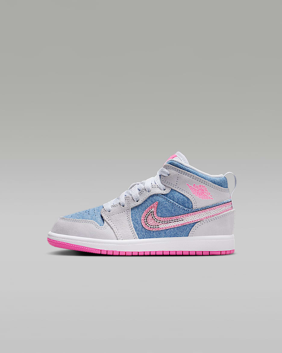 Jordan 1 Mid SE Younger Kids' Shoes - Cobalt Bliss/White/Pink Glow