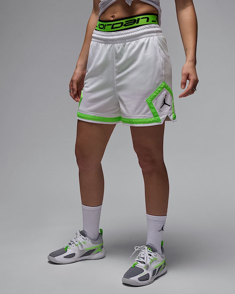 Jordan Sport Diamond damesshorts (10 cm) - Wit/Wit/Electric Green/Zwart