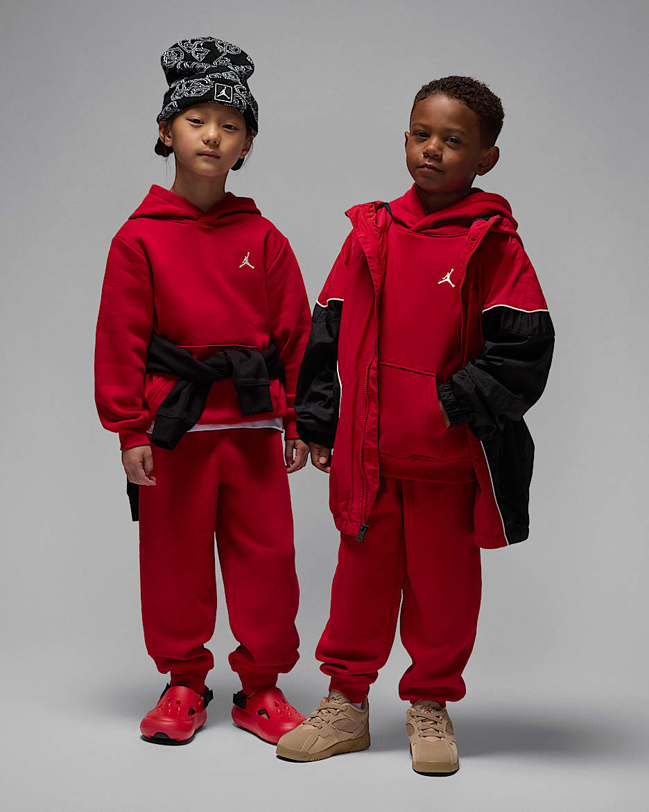 Conjunto de 2 piezas con sudadera con gorro sin cierre para niños talla pequeña Jordan Brooklyn Fleece - Rojo gimnasio